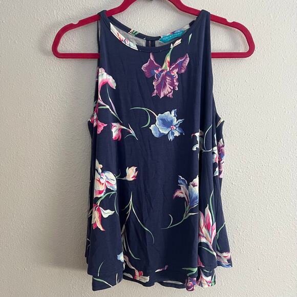 Tori Richard Honolulu Tank Top Blue Scoop Neck Floral Sleeveless Sz S Women's - Picture 1 of 6